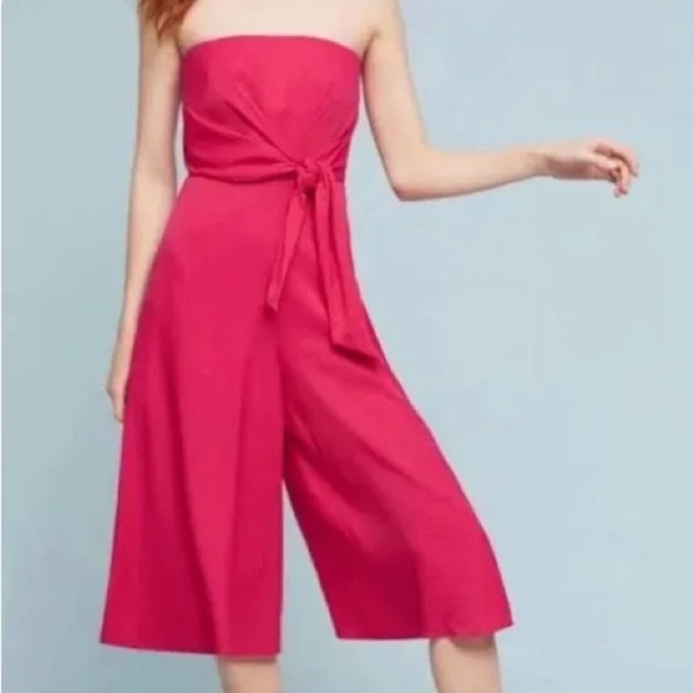 Anthropologie Maeve hot pink strapless romper